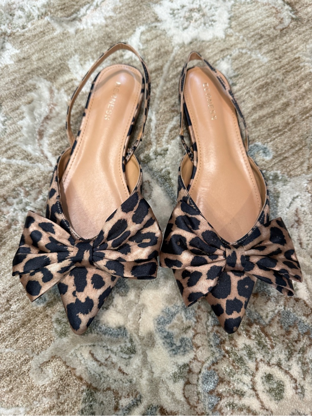Leopard Print Bow Slingback Flats for Women